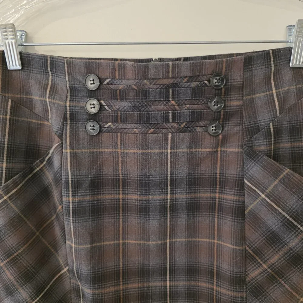 Katherine Barclay Skirt Pencil Straight Cut Black Brown Plaid Pockets Lined Sz 4